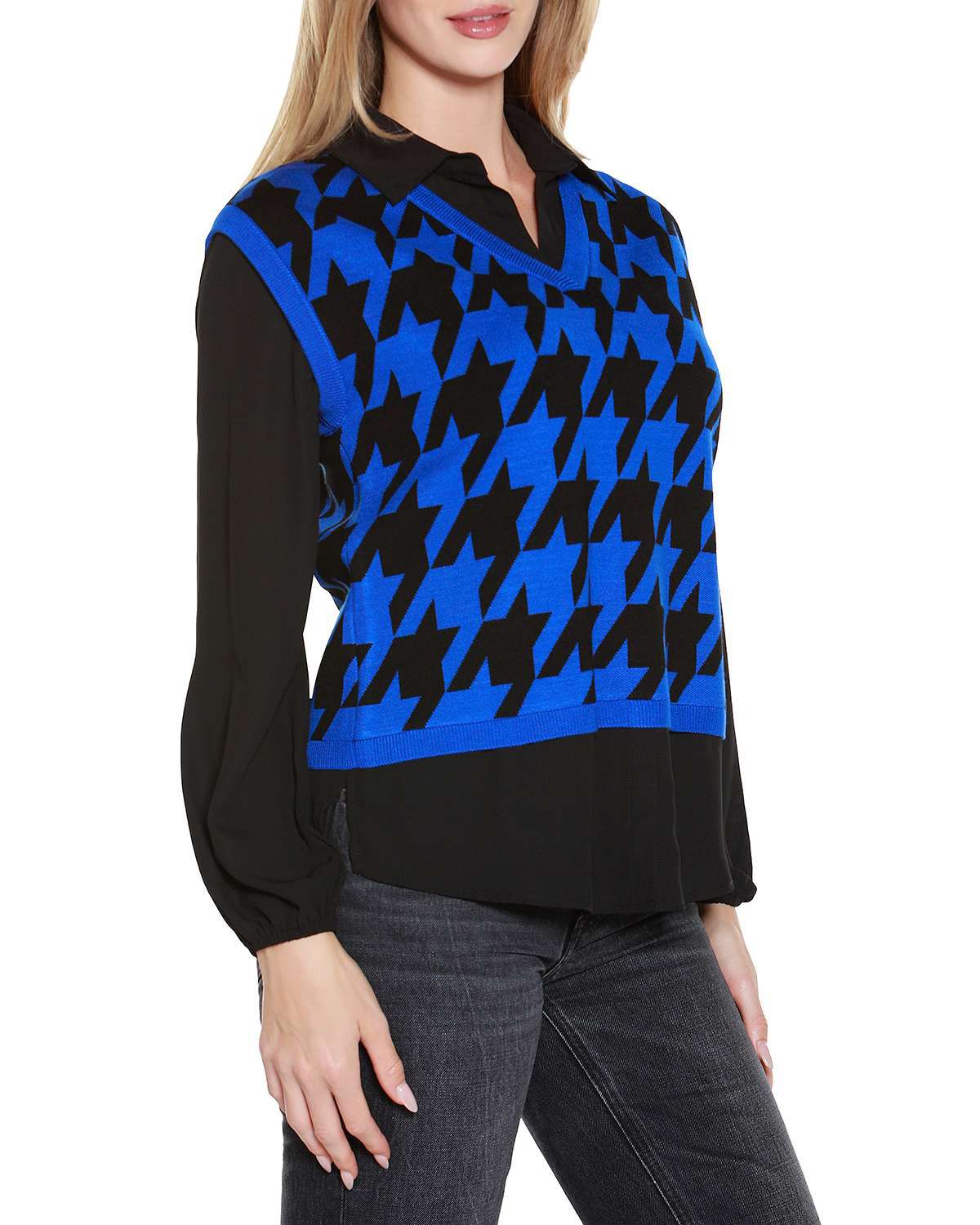 Houndstooth Twofer Sweater