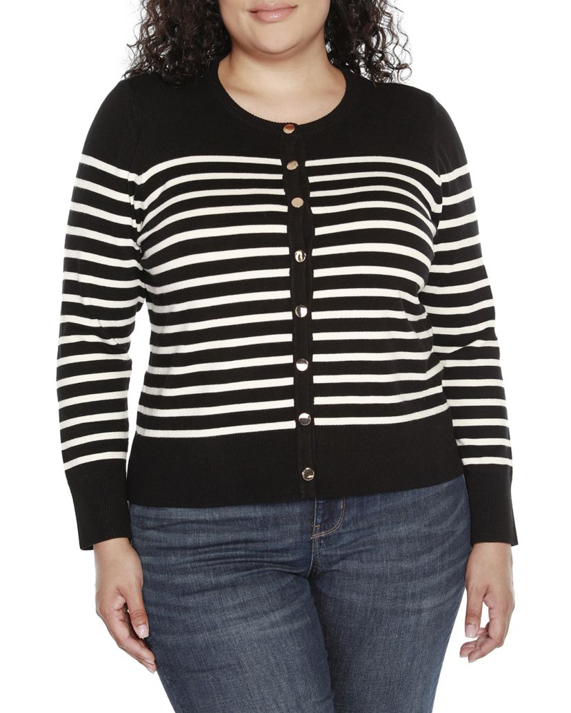 Plus Size Breton Stripe Cardigan Sweater