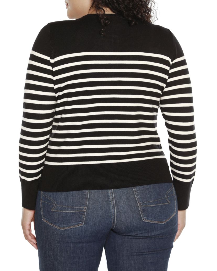Plus Size Breton Stripe Cardigan Sweater
