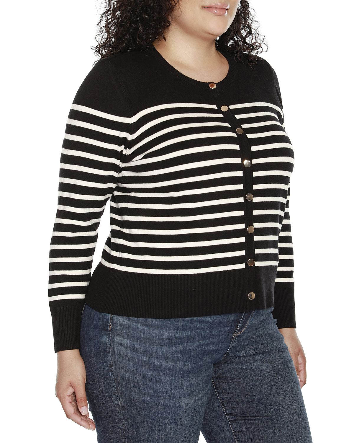 Plus Size Breton Stripe Cardigan Sweater