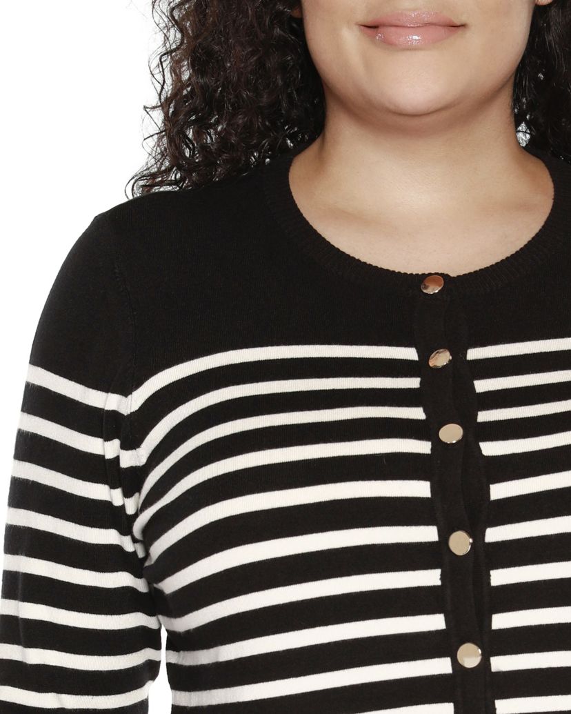 Plus Size Breton Stripe Cardigan Sweater