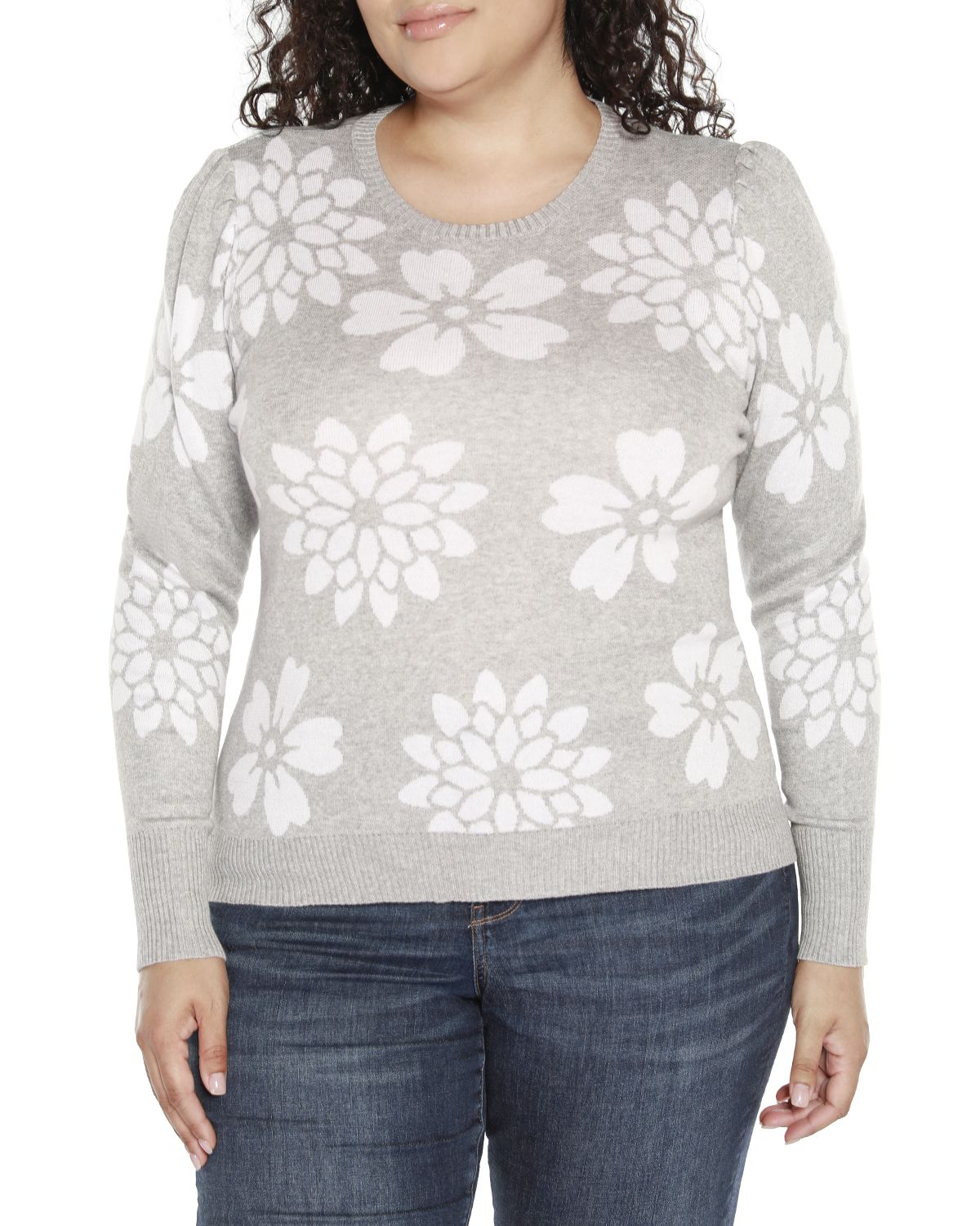 Plus Size Floral Crew Neck Sweater
