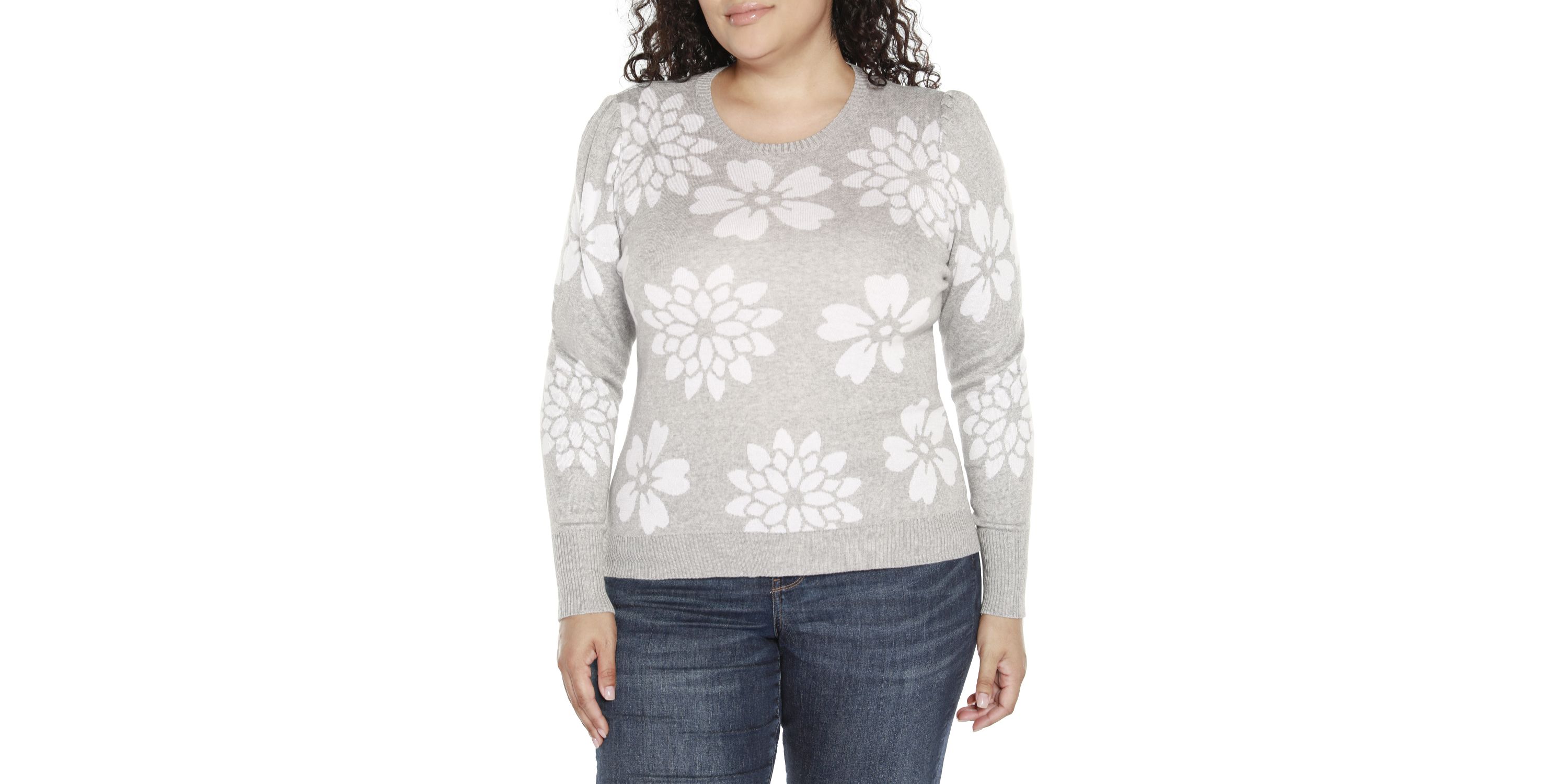 Plus Size Floral Crew Neck Sweater