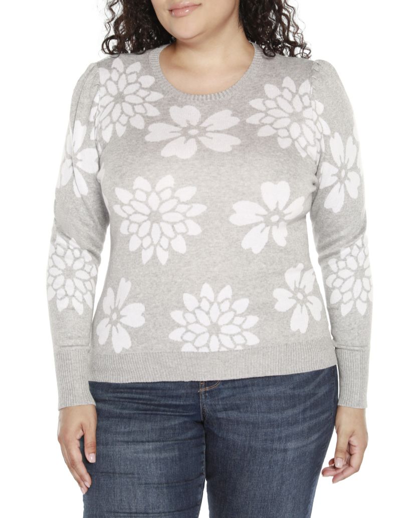 Plus Size Floral Crew Neck Sweater