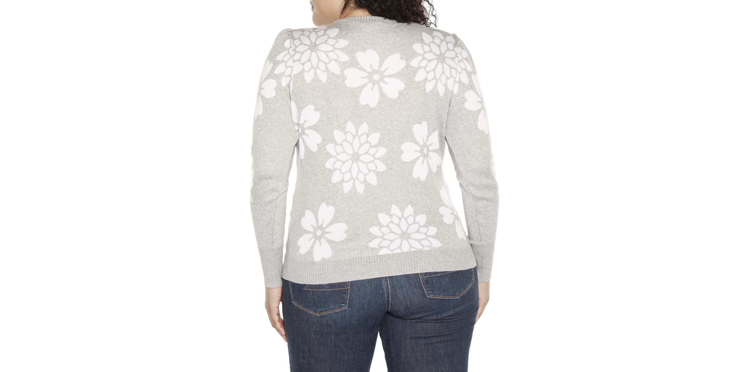 Plus Size Floral Crew Neck Sweater