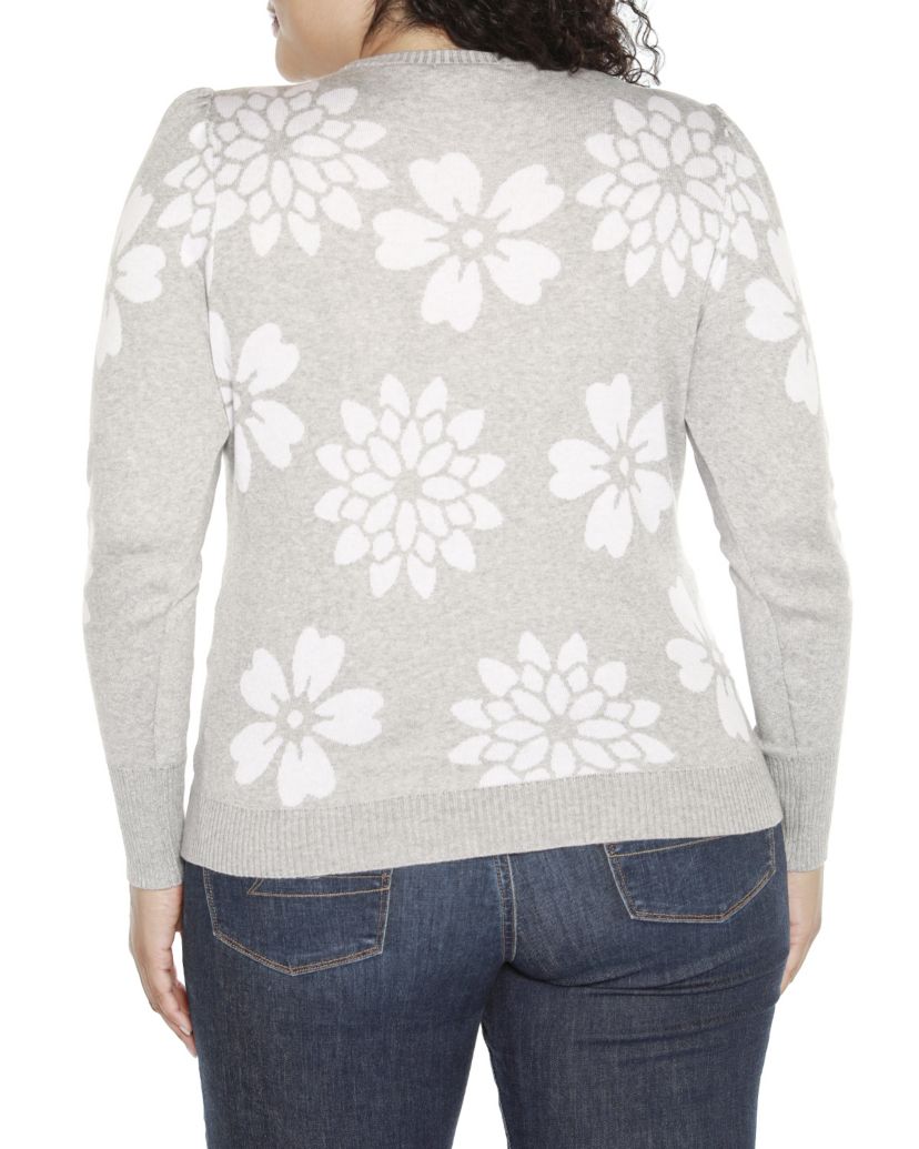 Plus Size Floral Crew Neck Sweater