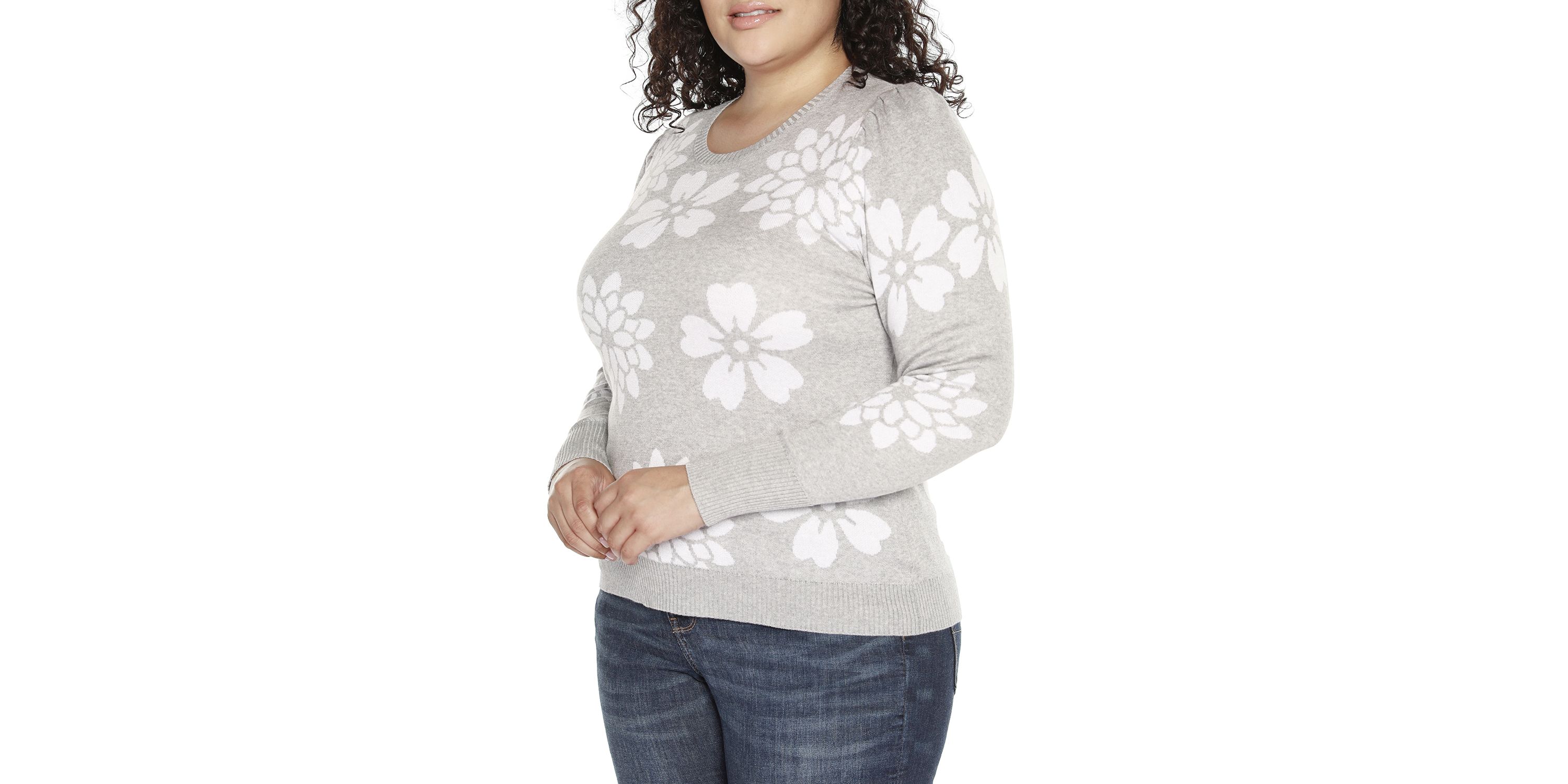 Plus Size Floral Crew Neck Sweater