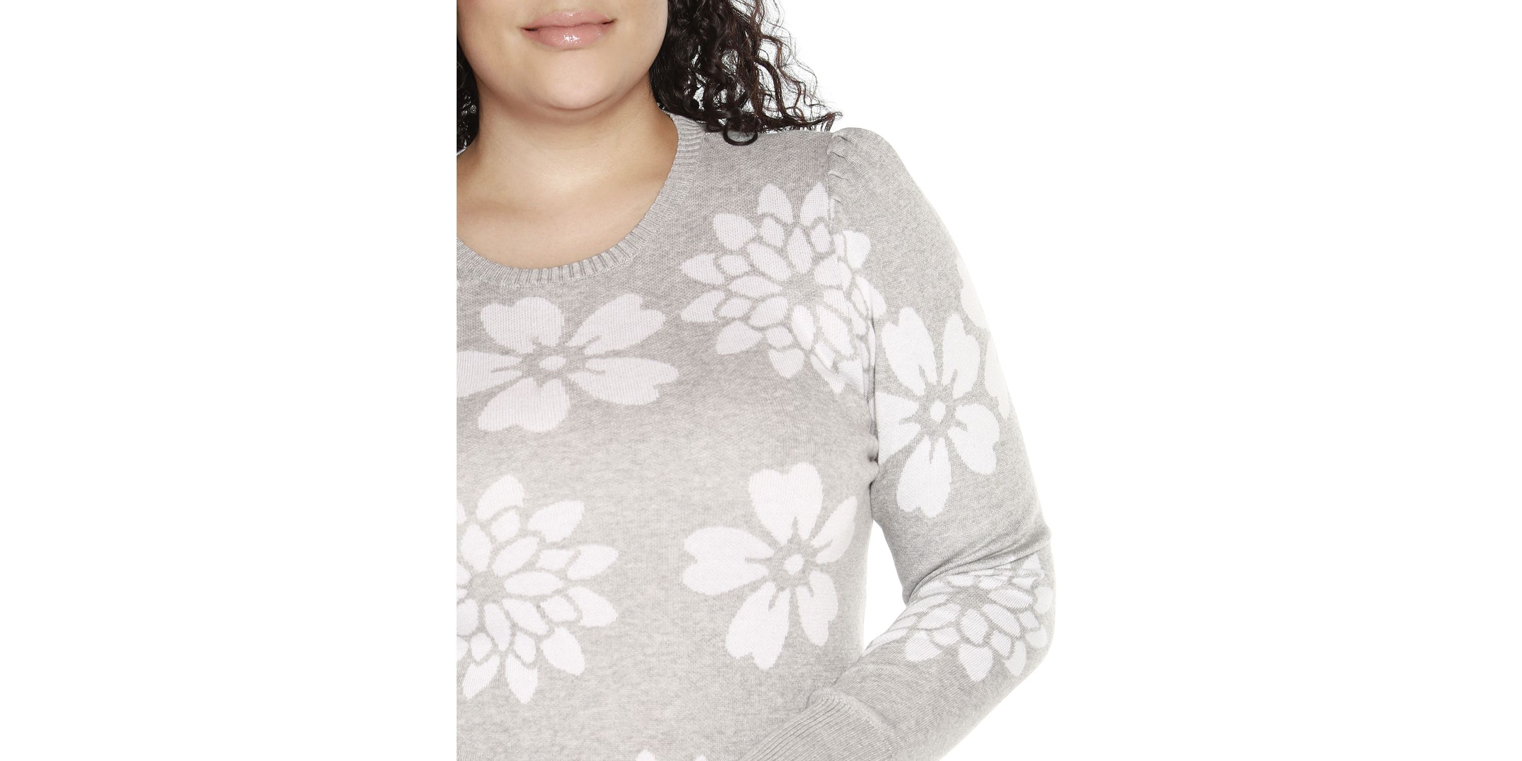 Plus Size Floral Crew Neck Sweater