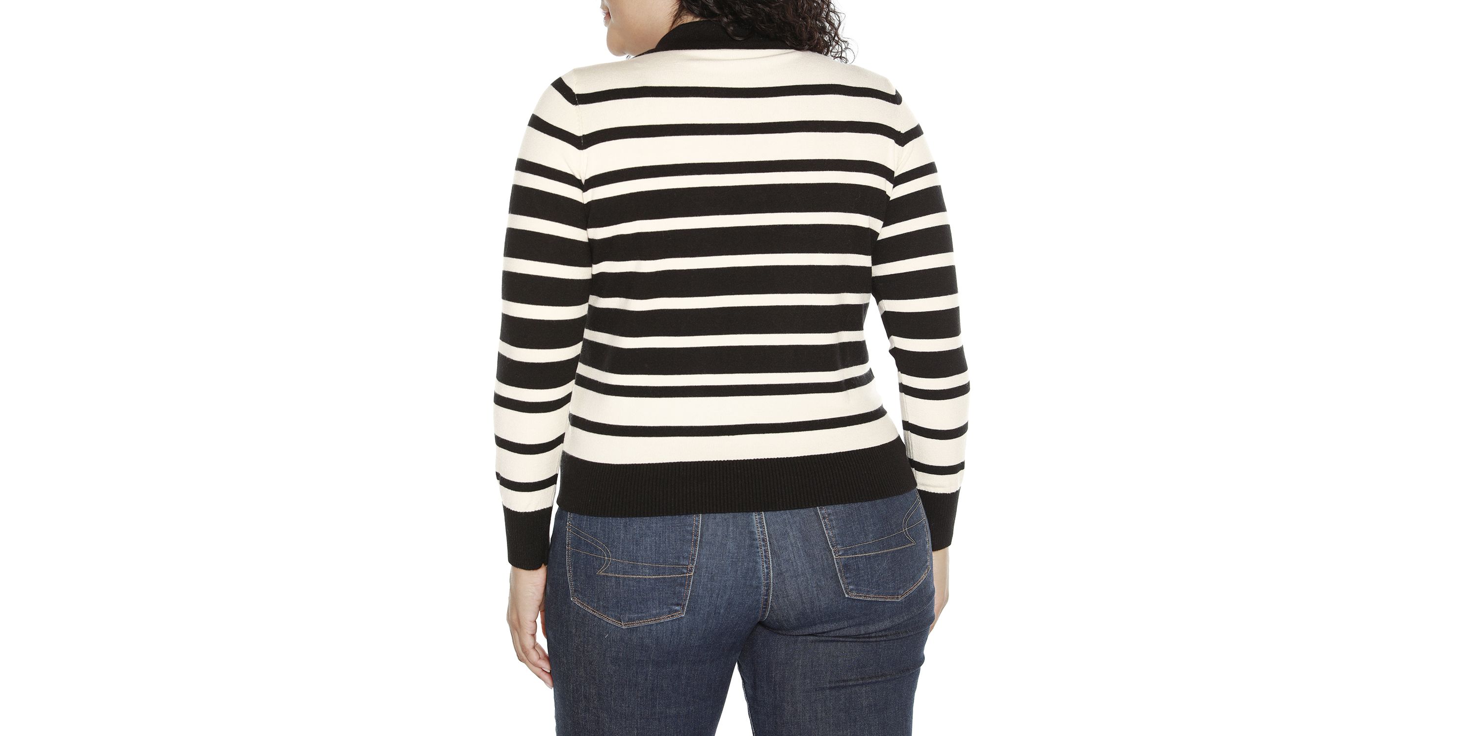 Plus Size Striped Johnny Collar Sweater