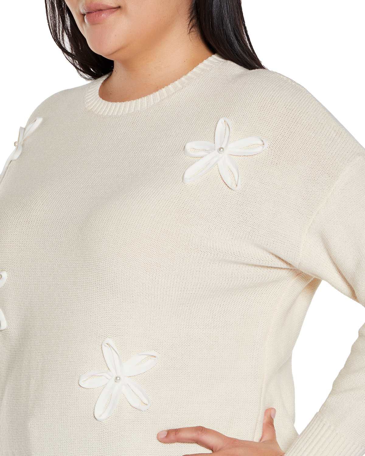 Plus Size 3-D Floral Trim Sweater