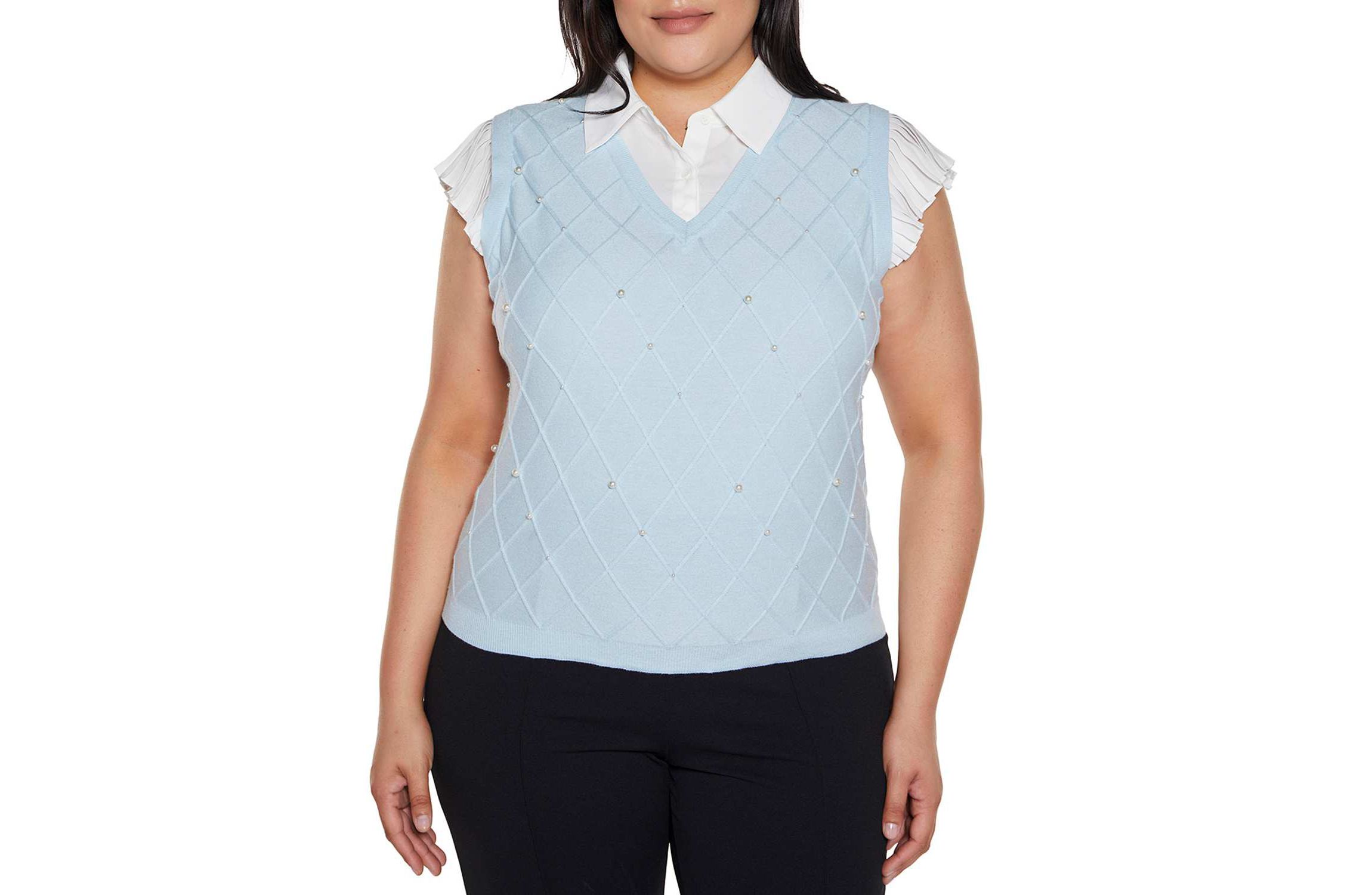 Plus Size Flutter Sleeve Two-fer Sweater