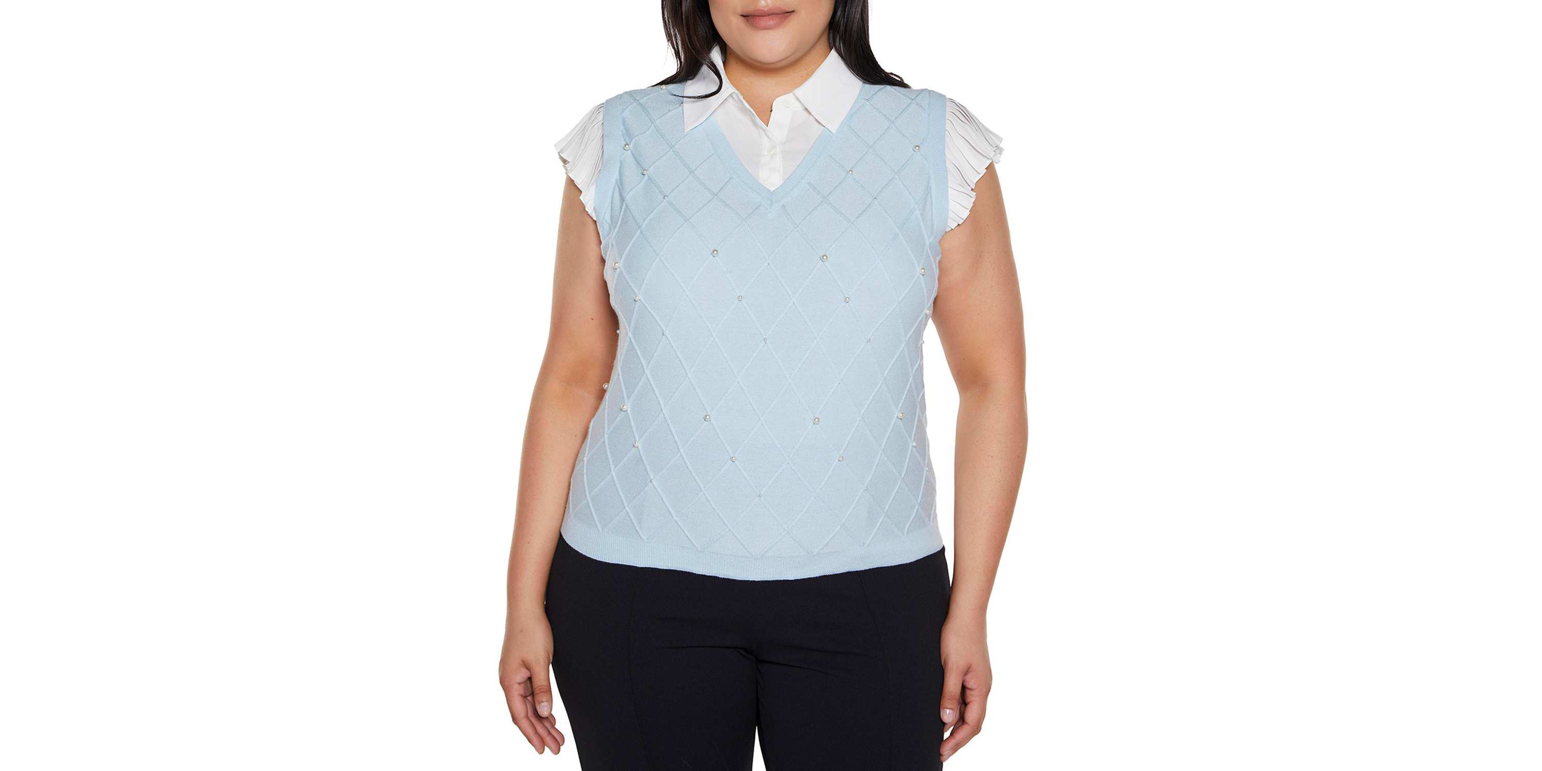 Plus Size Flutter Sleeve Two-fer Sweater