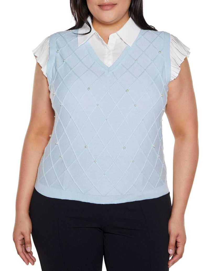 Plus Size Flutter Sleeve Two-fer Sweater