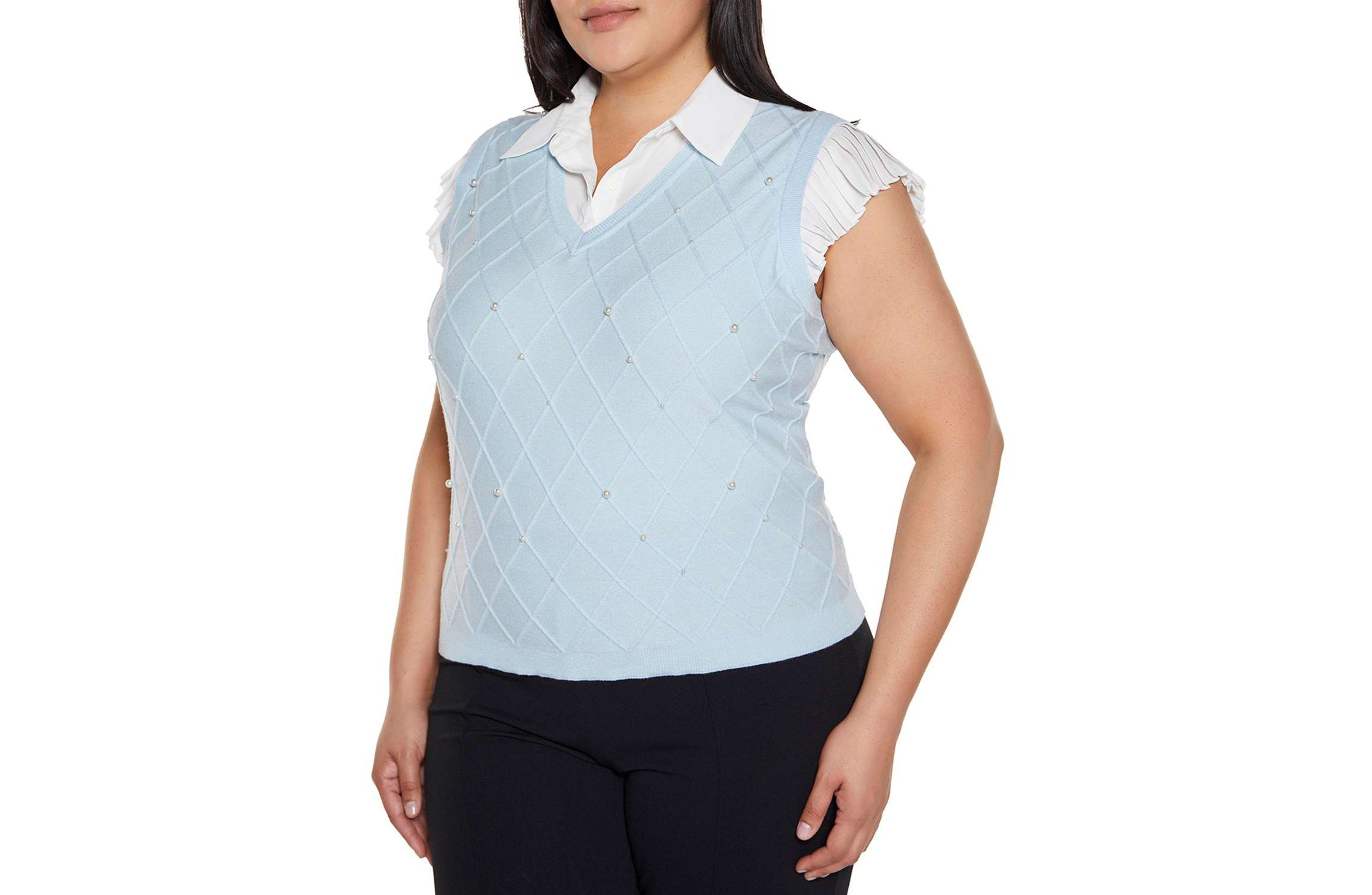 Plus Size Flutter Sleeve Two-fer Sweater