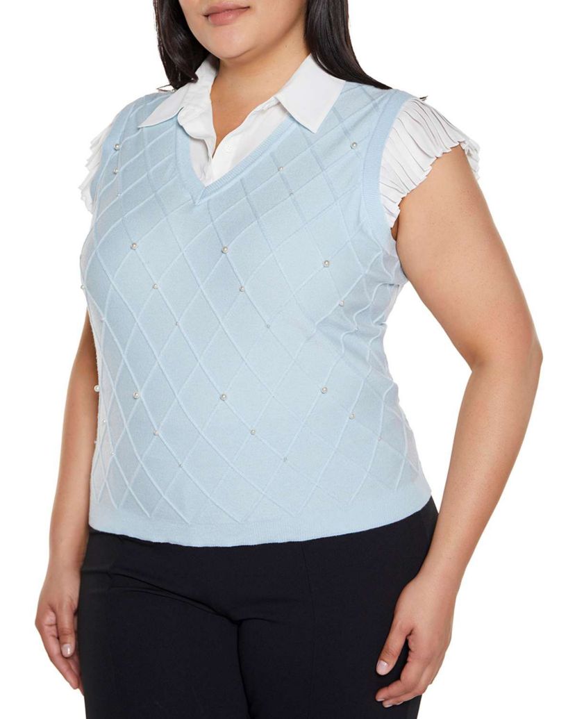 Plus Size Flutter Sleeve Two-fer Sweater