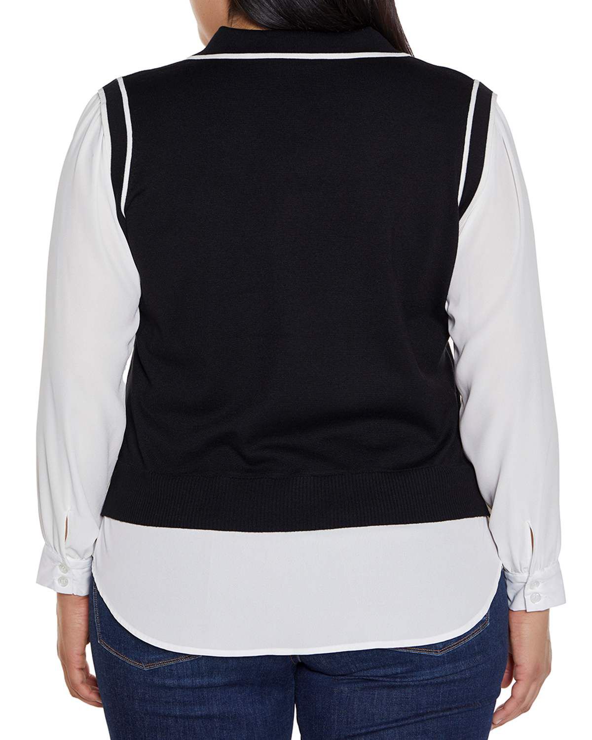 Plus Size Collared Split-Neck Two-fer Sweater