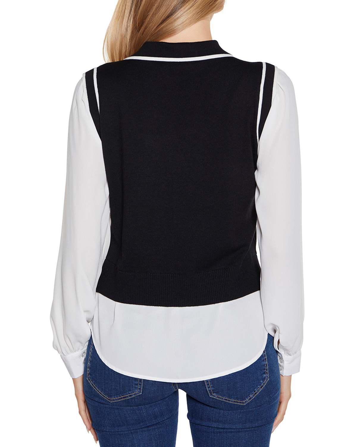 Collared Split-Neck Two-fer Sweater