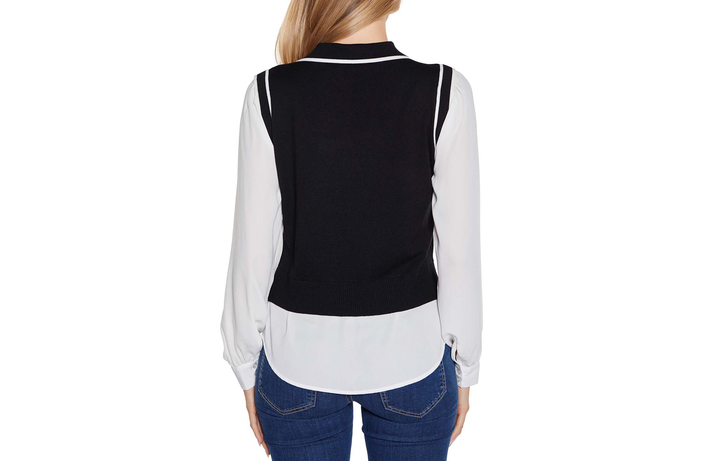 Collared Split-Neck Two-fer Sweater