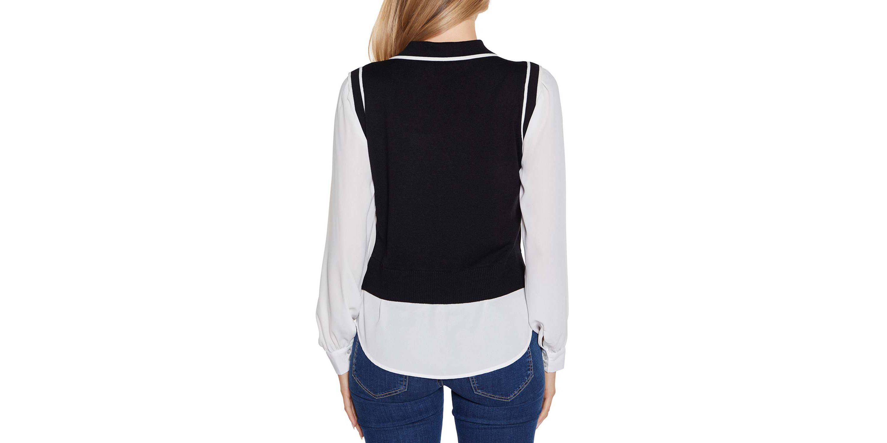Collared Split-Neck Two-fer Sweater