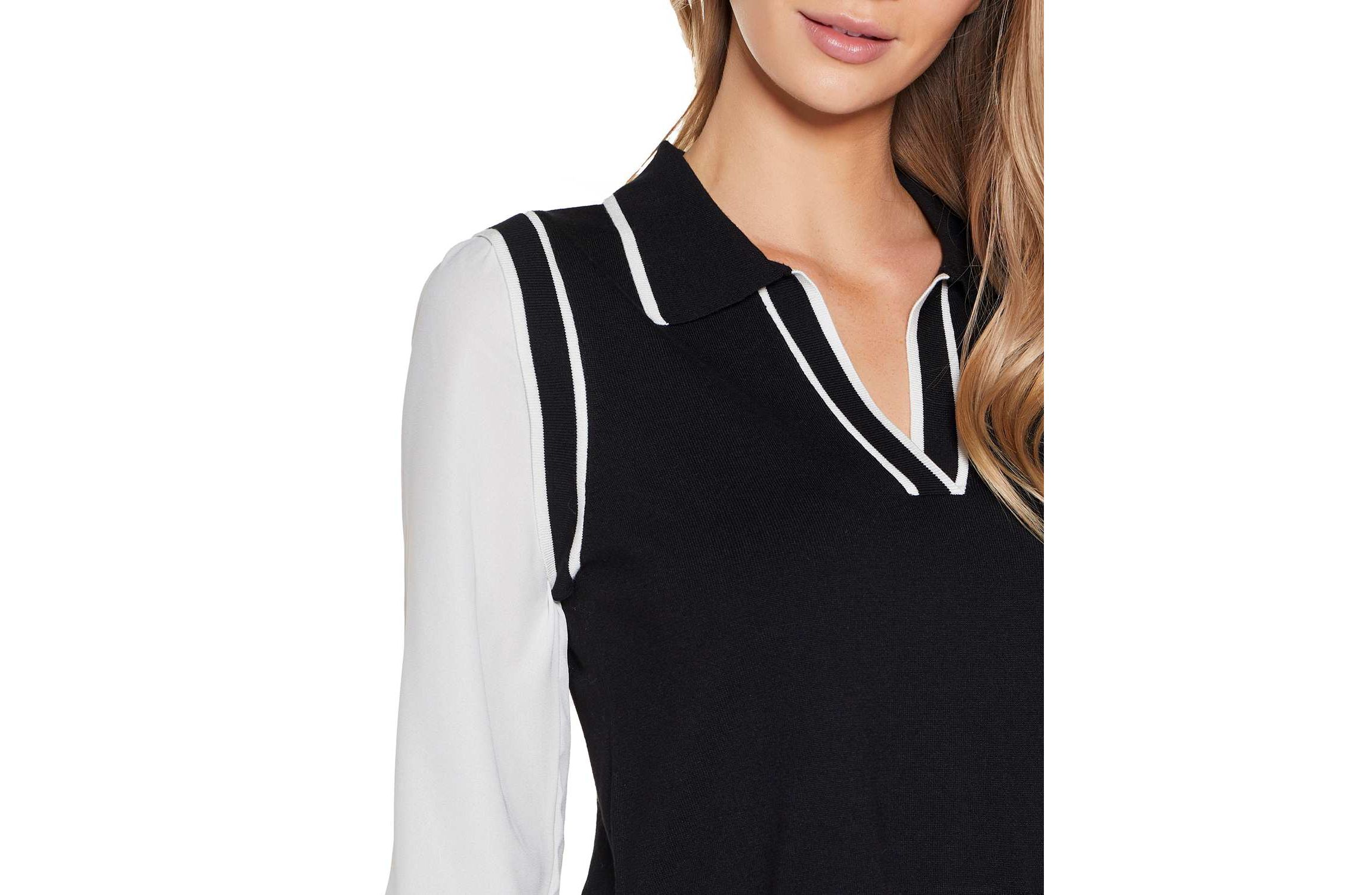 Collared Split-Neck Two-fer Sweater