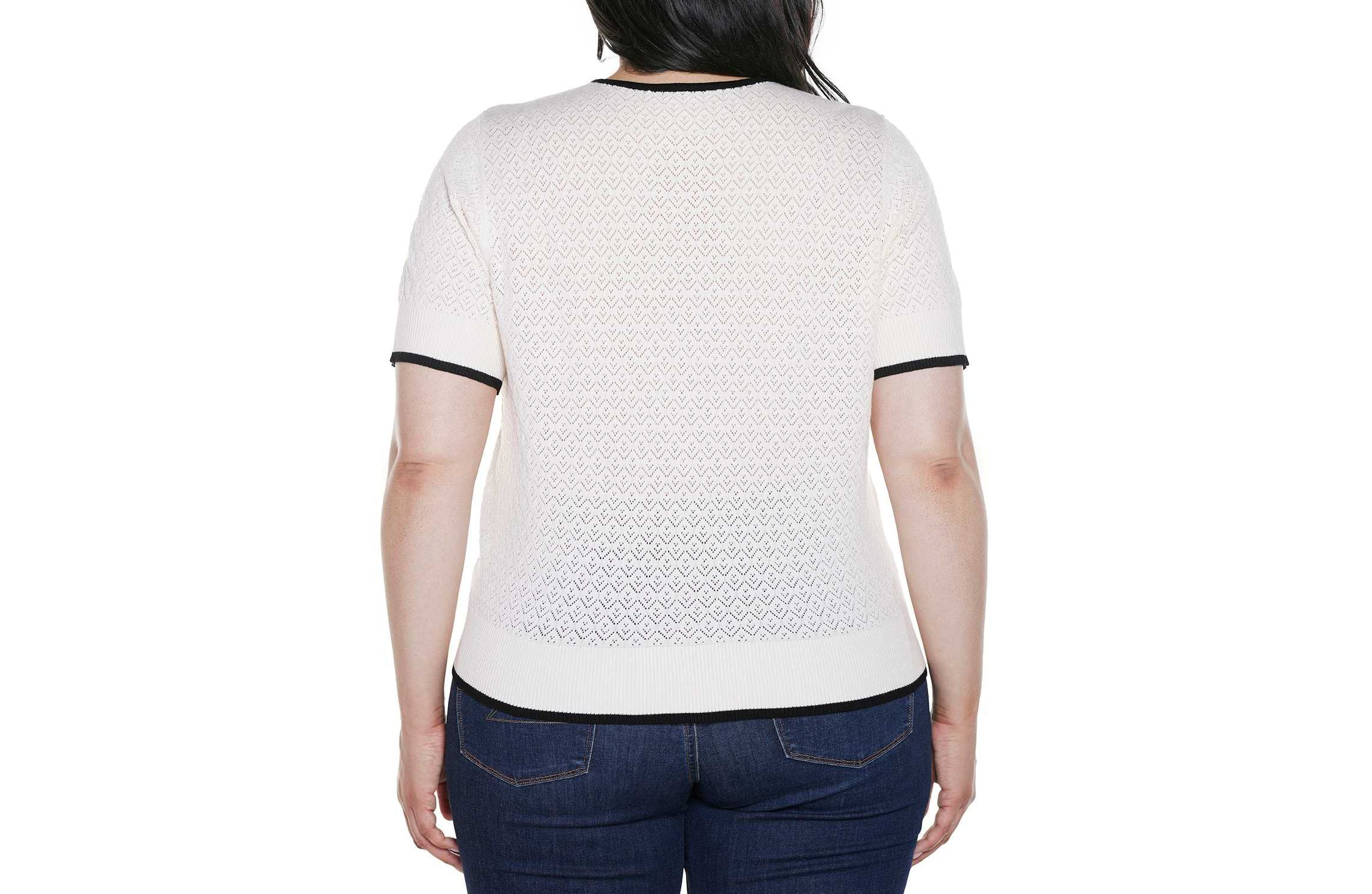Plus Size Bow Detail Pointelle Short Sleeve Sweater