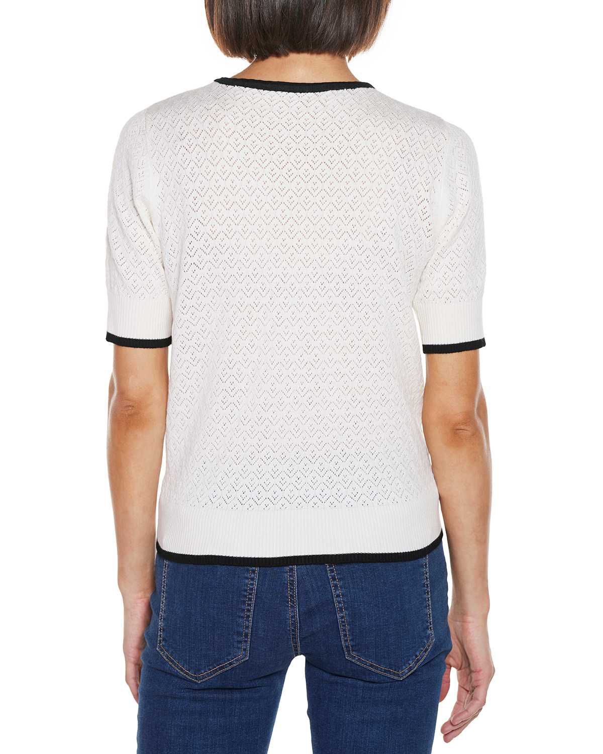 Bow Detail Pointelle Short Sleeve Sweater