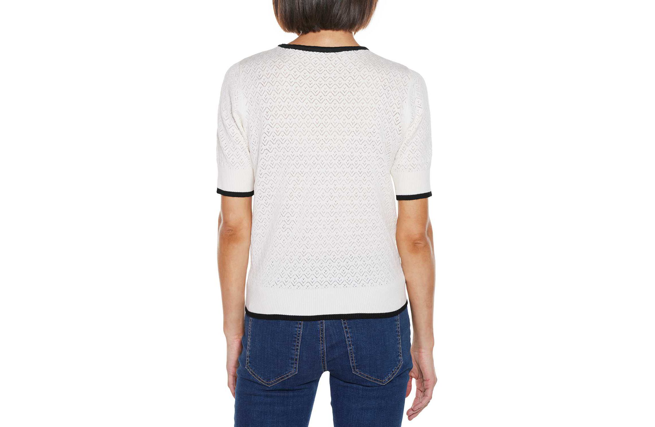 Bow Detail Pointelle Short Sleeve Sweater