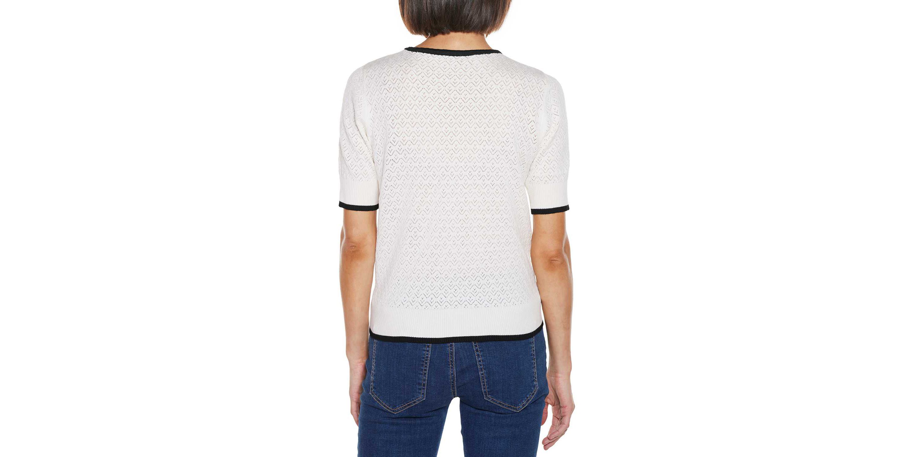 Bow Detail Pointelle Short Sleeve Sweater