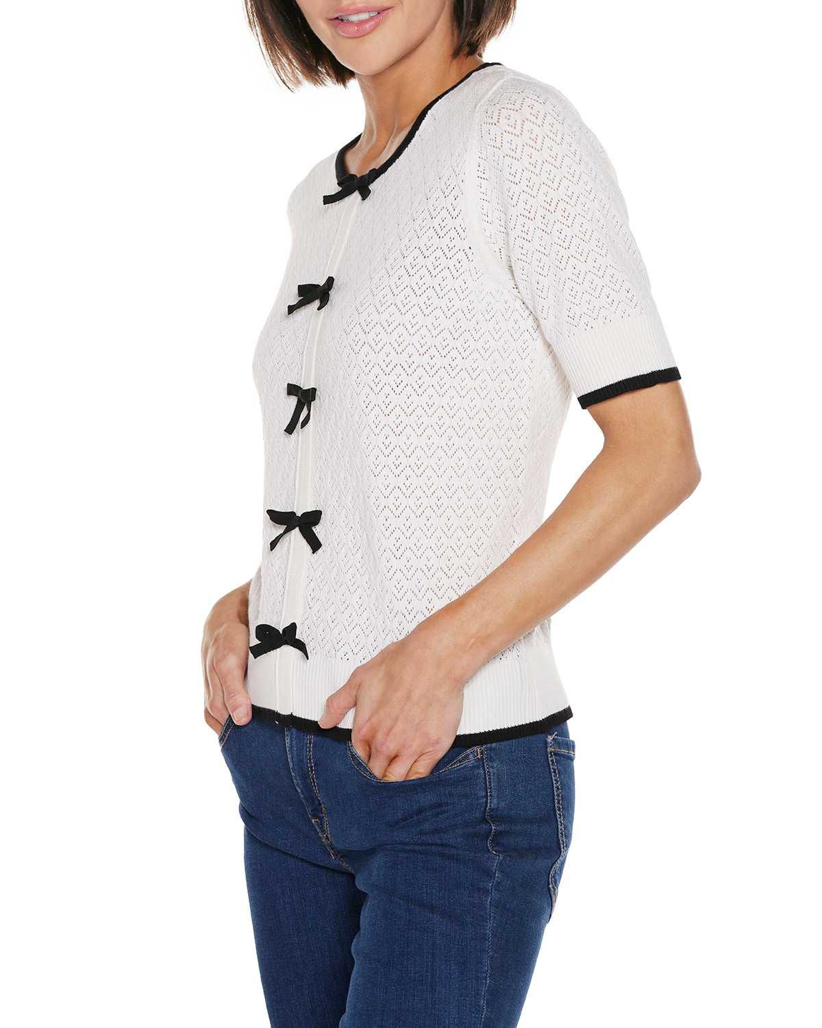 Bow Detail Pointelle Short Sleeve Sweater