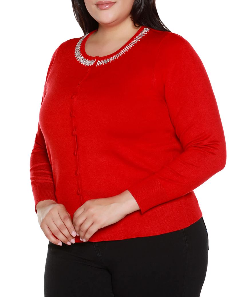 Plus Size Embellished Neckline Cardigan Sweater