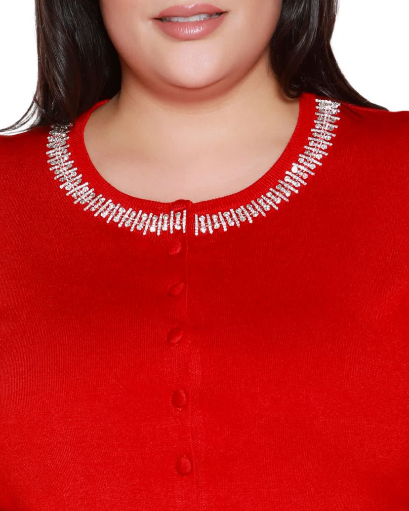 Plus Size Embellished Neckline Cardigan Sweater