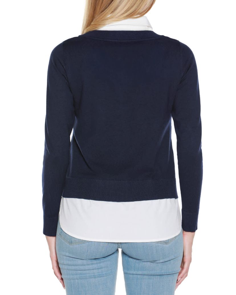 Rhinestone-Neckline Twofer Sweater