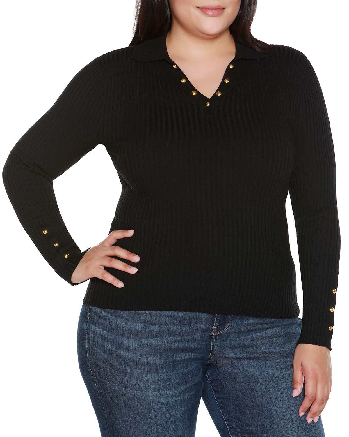 Plus Size Long Sleeve Johnny Collar Sweater