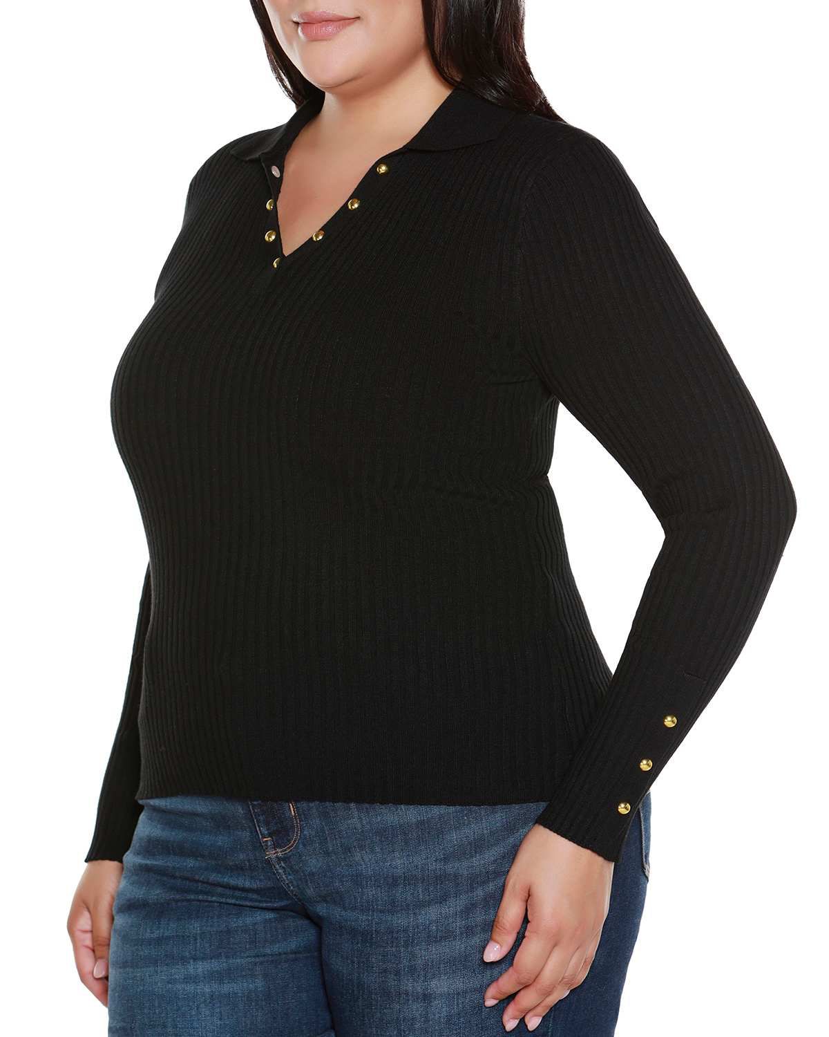 Plus Size Long Sleeve Johnny Collar Sweater