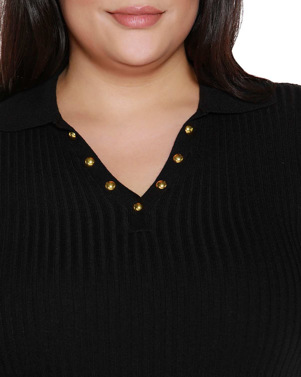 Plus Size Long Sleeve Johnny Collar Sweater