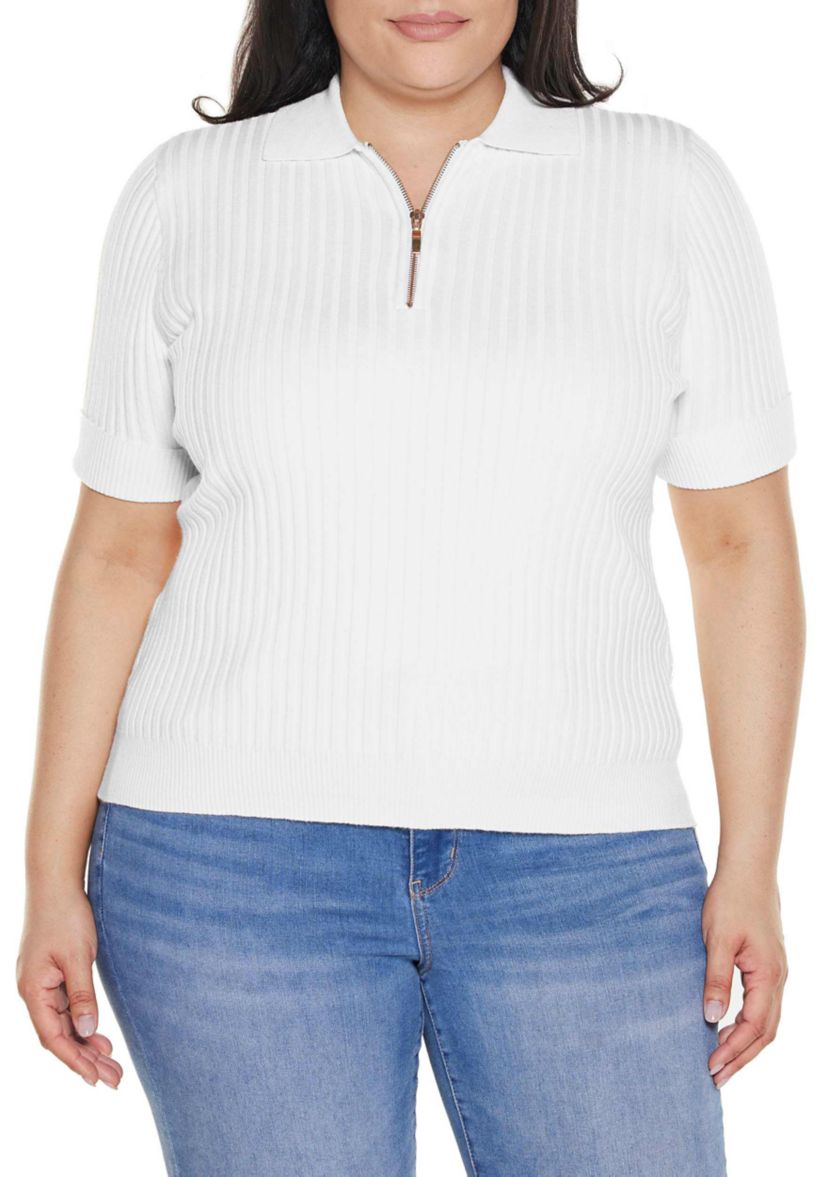 Belldini Plus Size Collared Quarter-Zip Ribbed-Knit Sweater | Belk