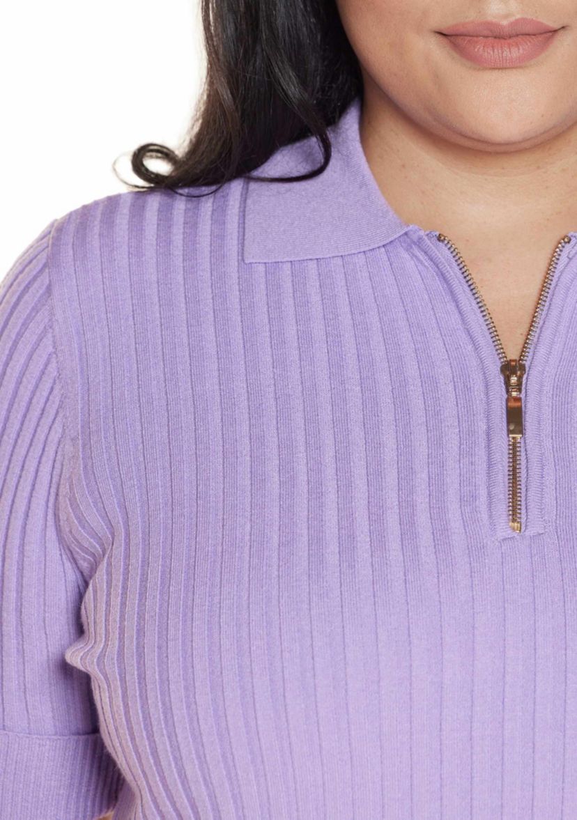 Belldini Plus Size Collared Quarter-Zip Ribbed-Knit Sweater | Belk