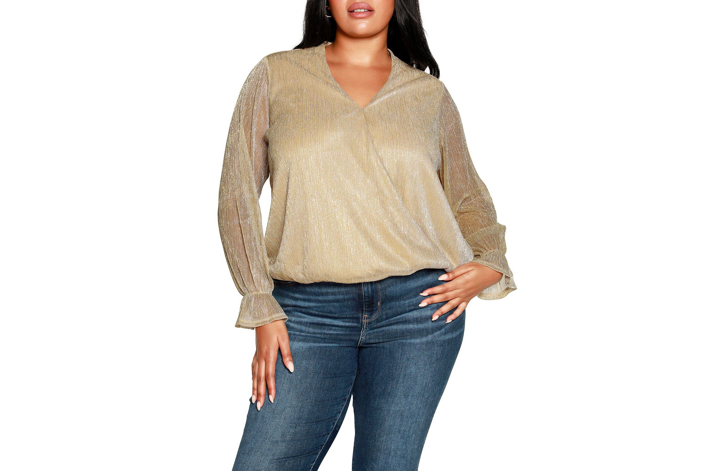 Plus Size Lurex Blouson Sleeve Wrap Top