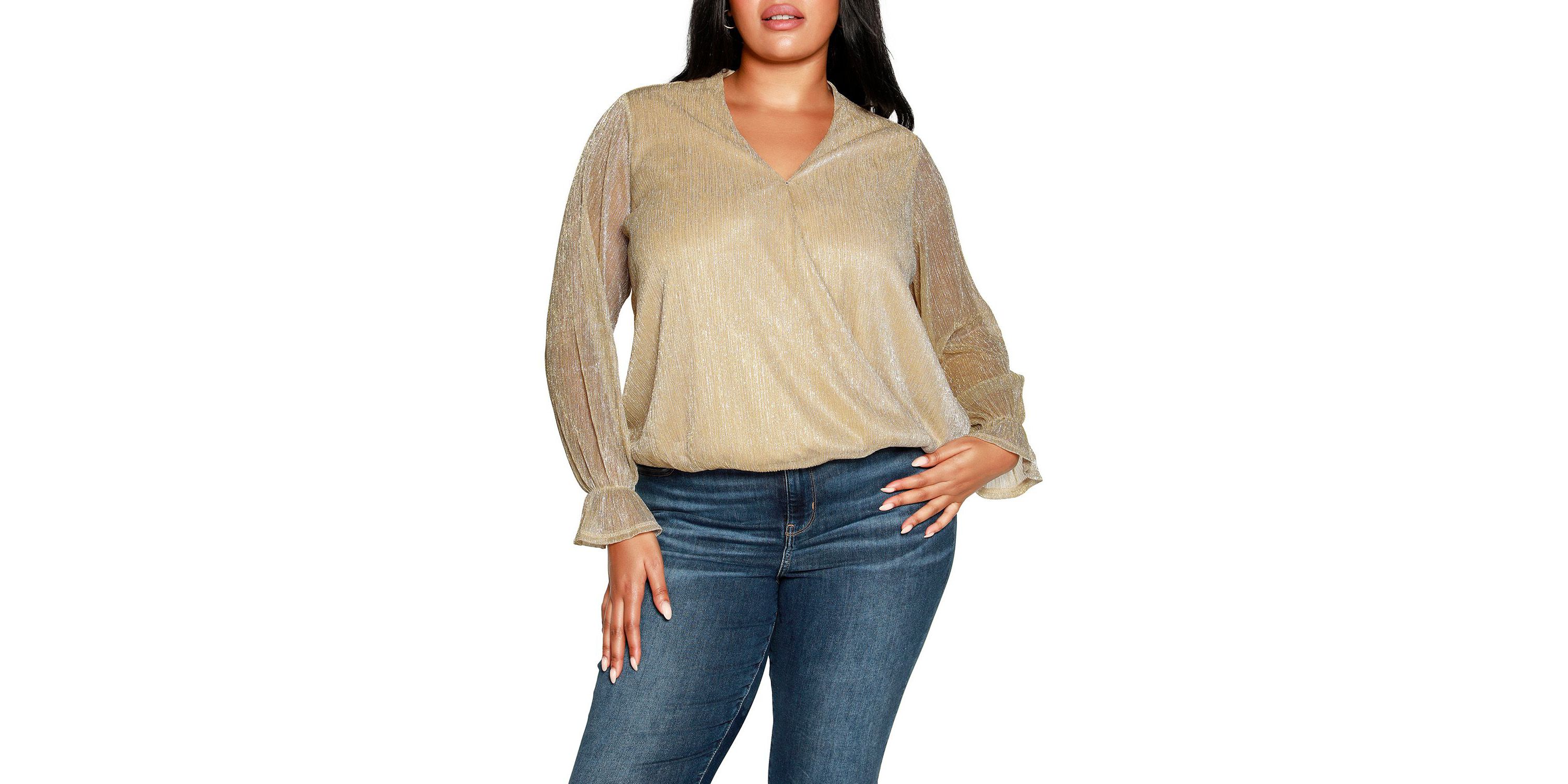 Plus Size Lurex Blouson Sleeve Wrap Top