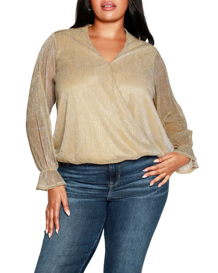 Plus Size Lurex Blouson Sleeve Wrap Top