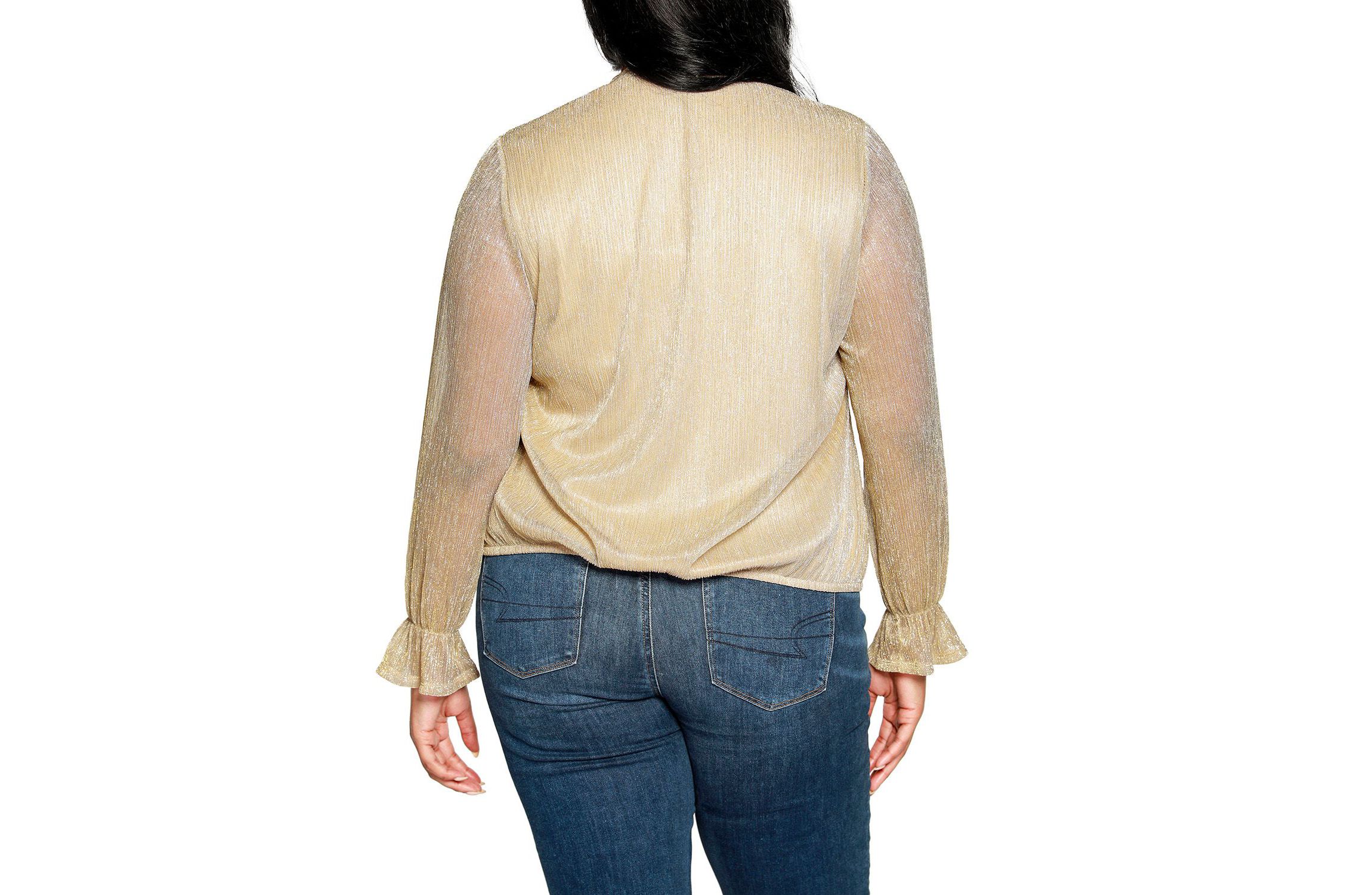 Plus Size Lurex Blouson Sleeve Wrap Top
