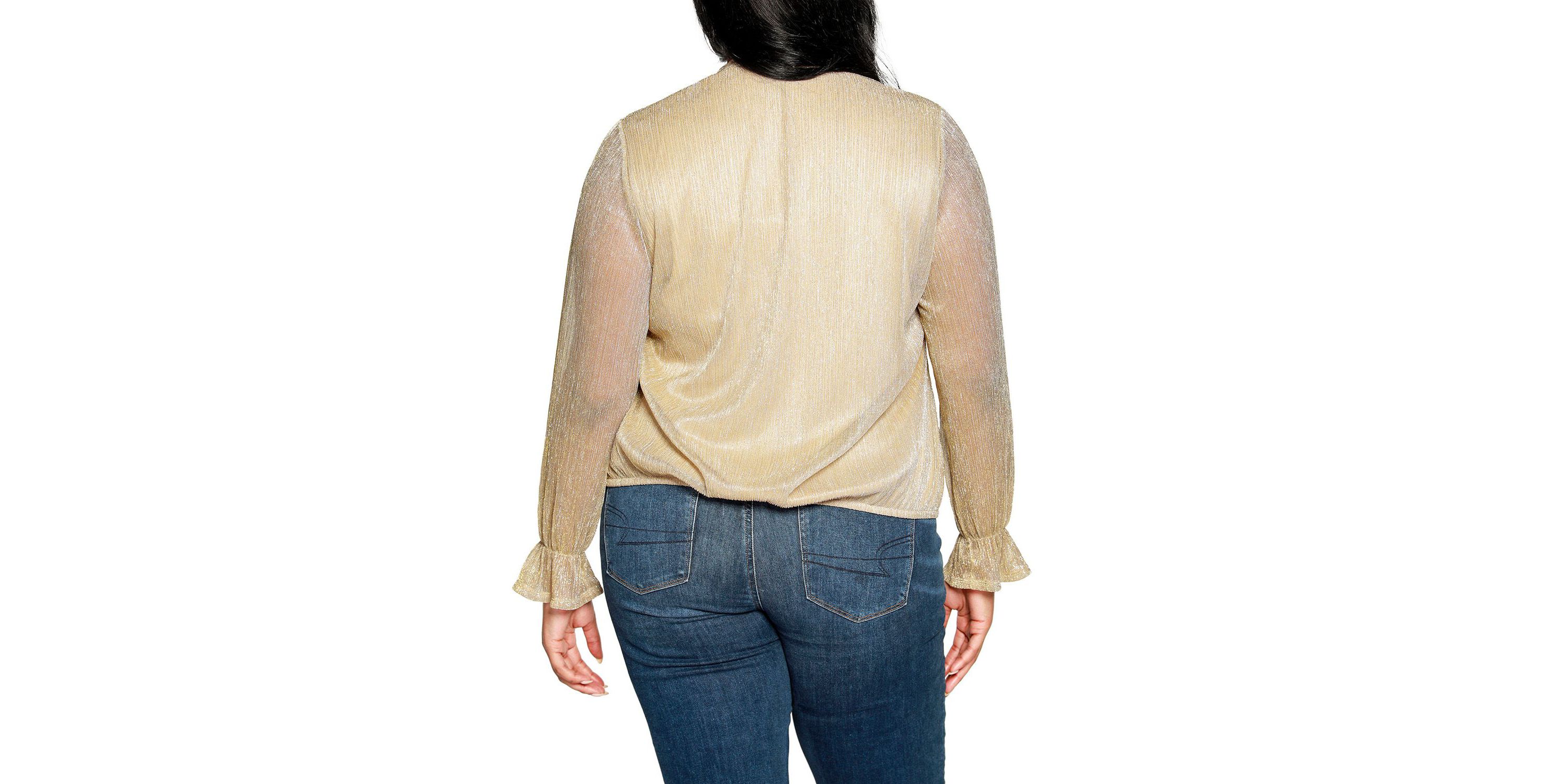 Plus Size Lurex Blouson Sleeve Wrap Top