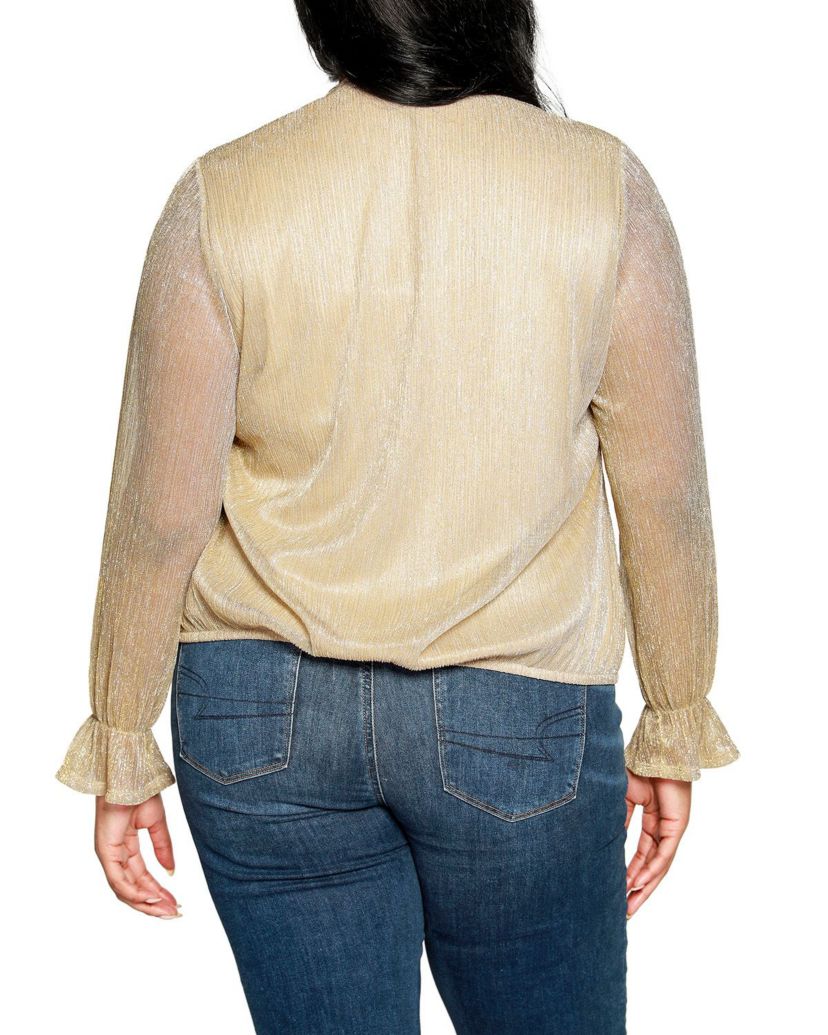 Plus Size Lurex Blouson Sleeve Wrap Top