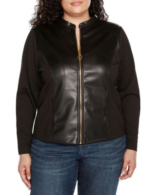 Belldini Black Label Women's Plus Size Faux-Leather Moto Jacket, 3X
