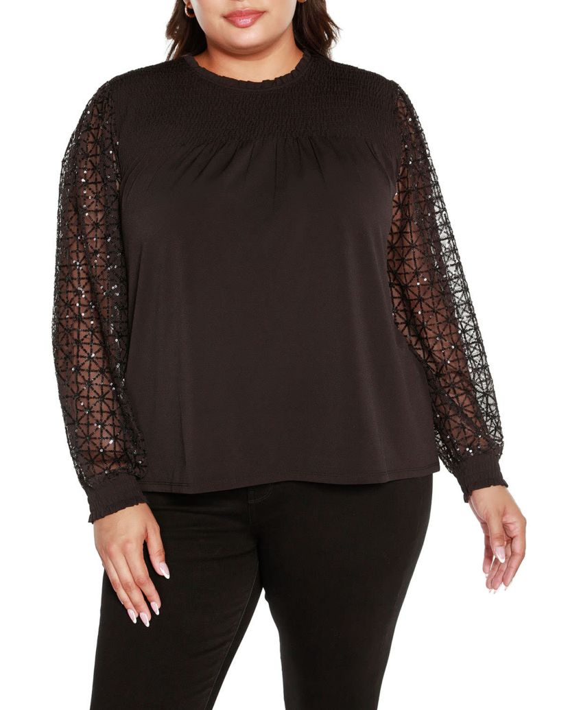 Plus Size Sequin Embellished Smocked Top