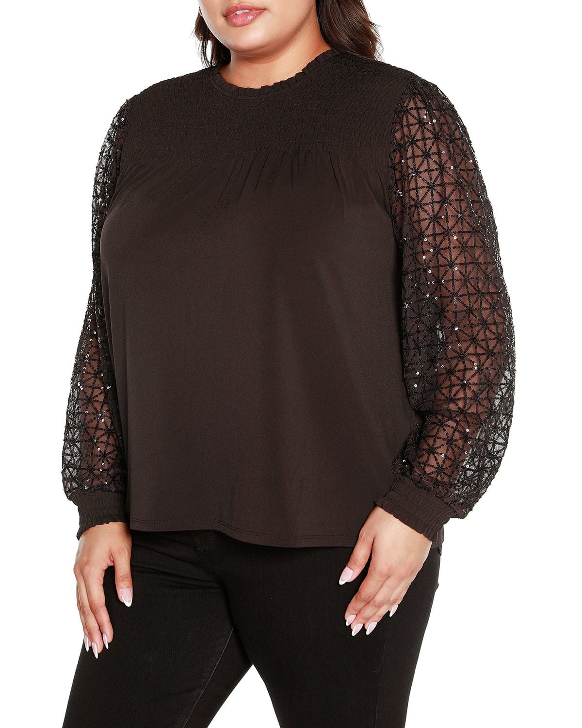 Plus Size Sequin Embellished Smocked Top