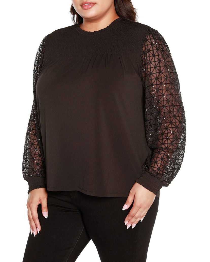 Plus Size Sequin Embellished Smocked Top