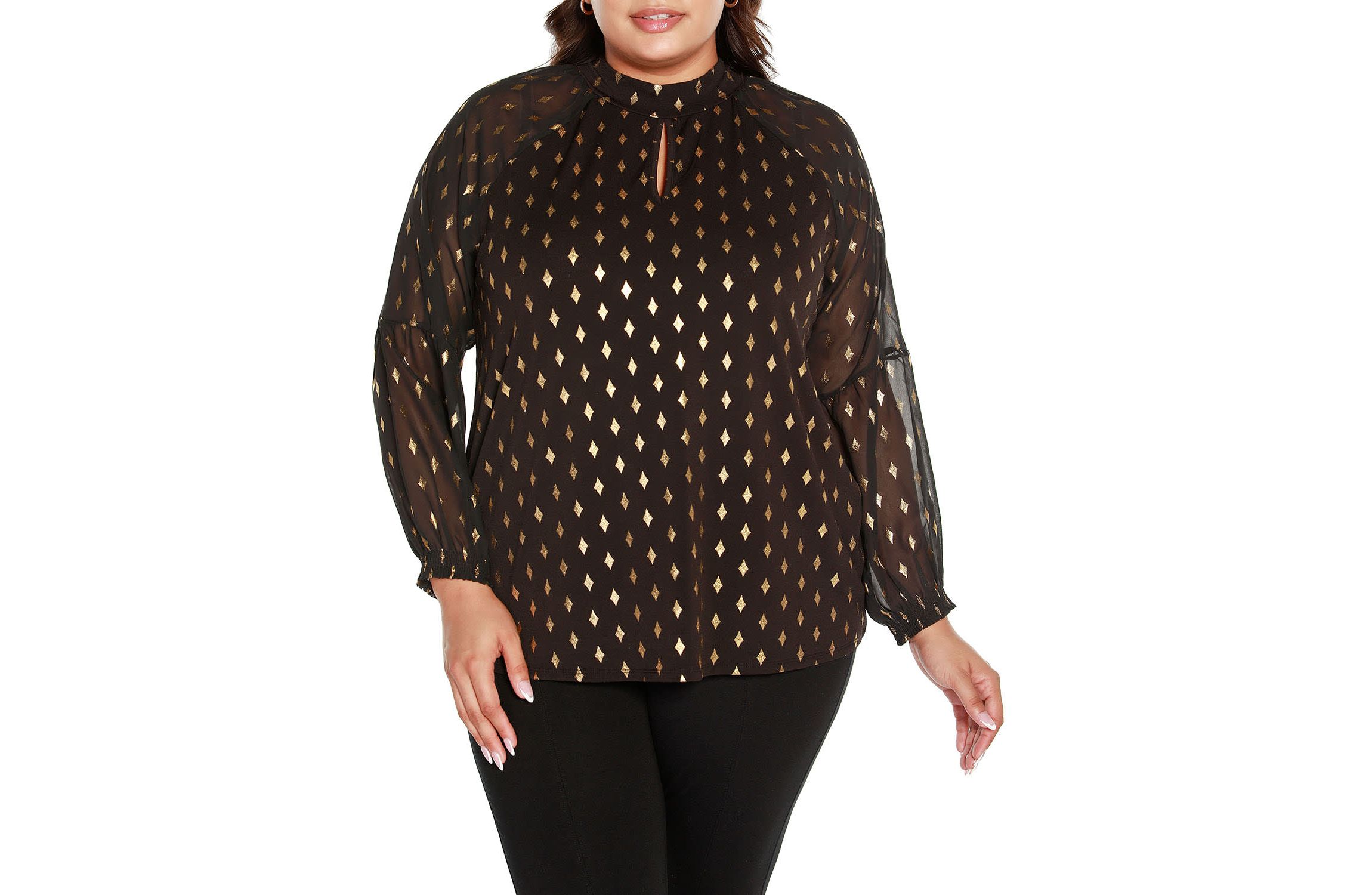 Plus Size Foil Printed Mock Neck Top