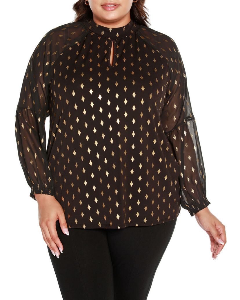 Plus Size Foil Printed Mock Neck Top