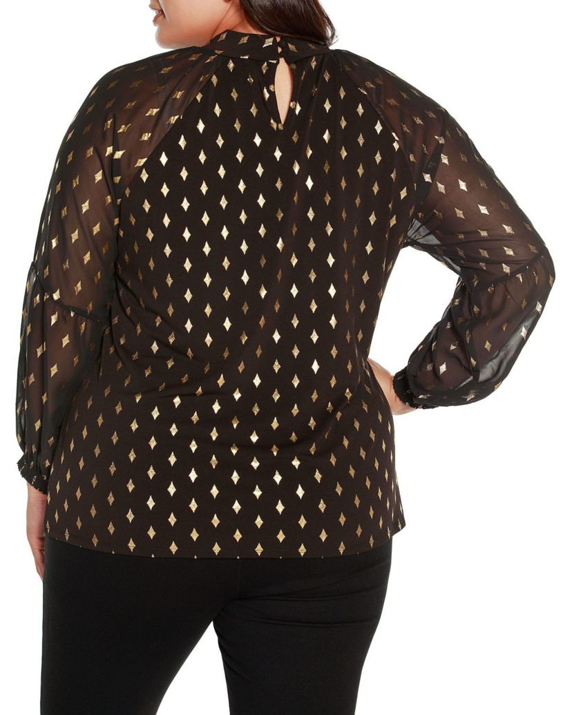 Plus Size Foil Printed Mock Neck Top